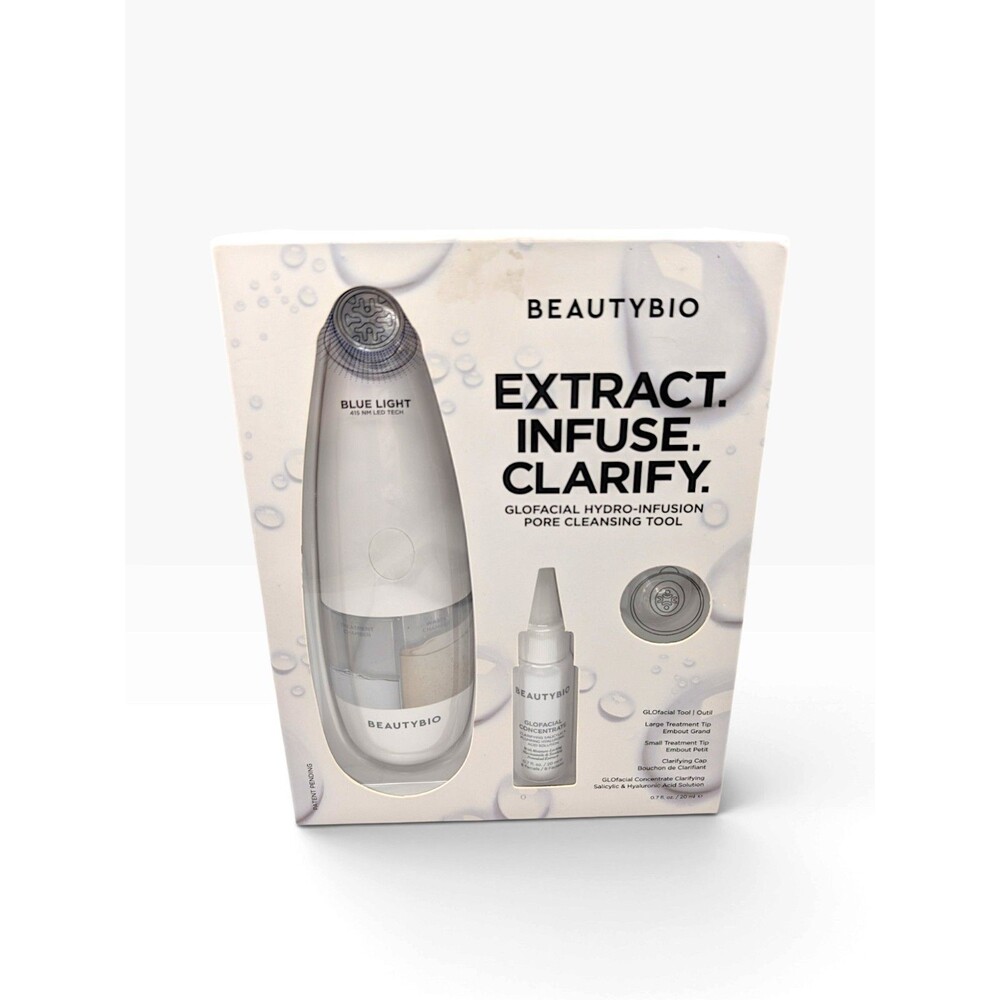 BeautyBio GLOfacial Hydro-Infusion Pore Cleansing Blue Light LED Tool Kit New